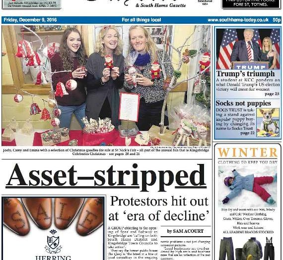 This week's Kingsbridge and Salcombe Gazette front page