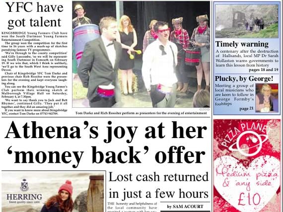This week's Kingsbridge and Salcombe Gazette front page