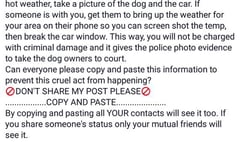Facebook message about dogs in hot cars is false