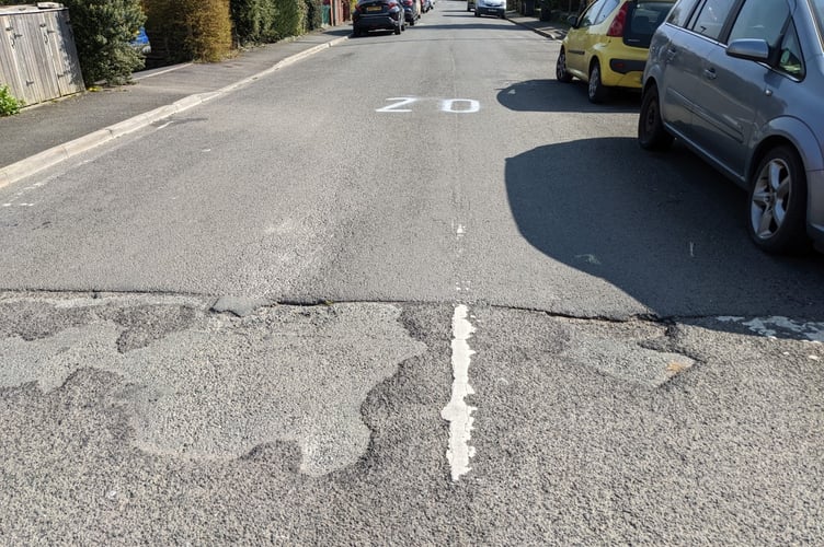 A damaged speed hump