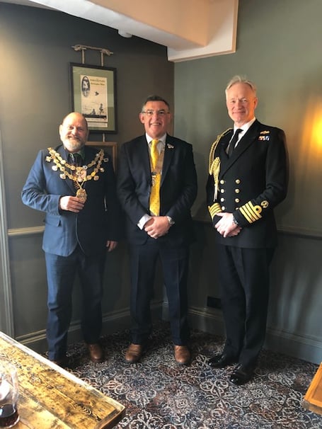 Left to right: Town Mayor Graham Webb; Rotary President Nick Hindmarsh; and Captain Roger Readwin, commanding officer at Britannia Royal Naval College