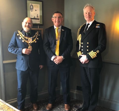 Left to right: Town Mayor Graham Webb; Rotary President Nick Hindmarsh; and Captain Roger Readwin, commanding officer at Britannia Royal Naval College