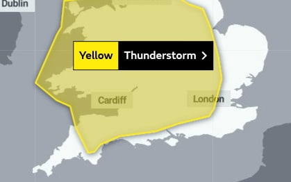 A Yellow Warning of stormy weather for Sunday has been issued by the Met Office.Picture: Met Office (9-6-23)