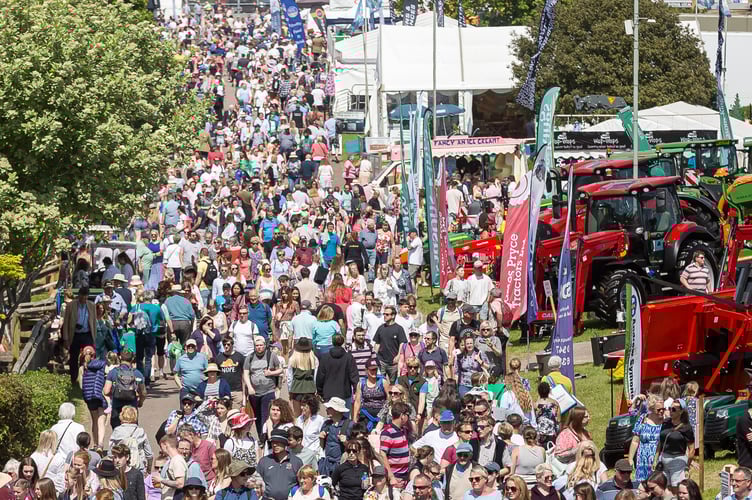 A busy avenue at the Devon County Show in May.