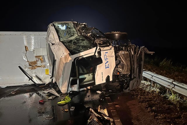 Dramatic pictures – A38 closed after crash with LGV and Highways lorry