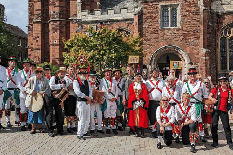 Outside St Mary’s Church with Totnes Town Mayor Emily Price and Cllr Ben Piper