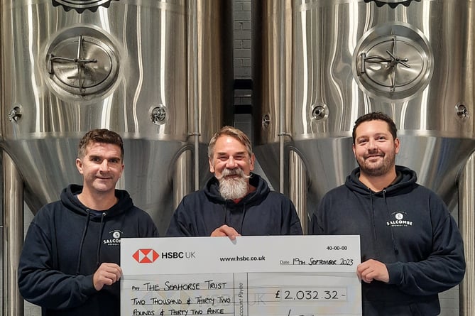 Left to Right: Jordan Mace, Managing Director of Salcombe Brewery Co., Neil Garrick-Maidment, Founder of The Seahorse Trust, Sam Beaman, Head Brewer of Salcombe Brewery Co.