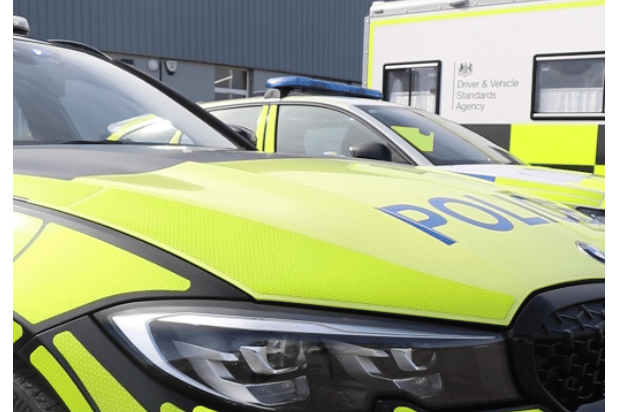 Devon & Cornwall Police vehicles alongside DVSA at Newton Abbot Racecourse