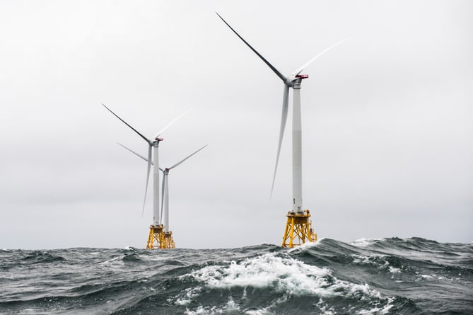 Heavy seas engulf the block island wind farm, the first US offshore wind farm. The five halide 6mw turbines were recently installed by deep water, and are currently under commissioning. Original public domain image from Flickr