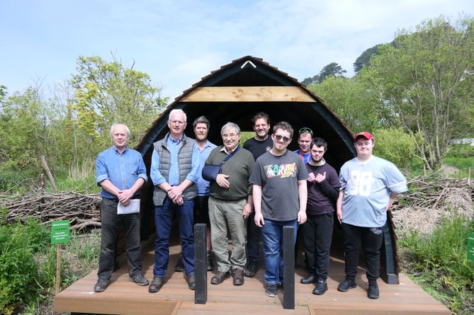 Group of funders, planters and volunteers at the Hangar Marsh hide