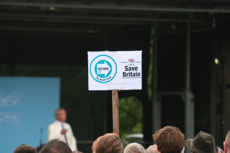 Nigel Farage speaking at Trago Mills, Newton Abbot, ahead of the July 4 general election