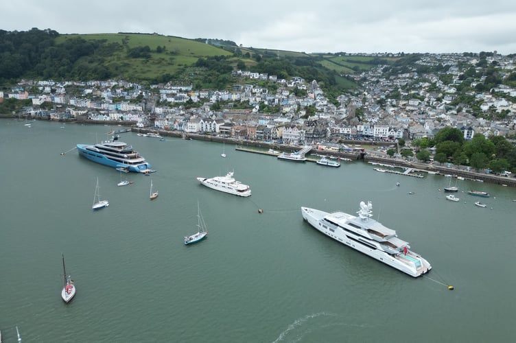 Drone photo of the three superyachts