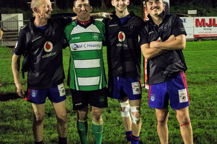 Totnes quartet of Jamie Bullock, Jay Hext, Dylan Bullock and Isaac Joiner after the exhibition match at Teignmouth