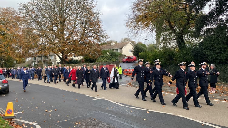 The march past led by the Royal Navy