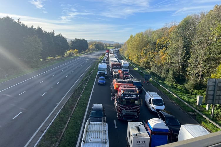Traffic queueing on the northbound carriageway passed Taunton