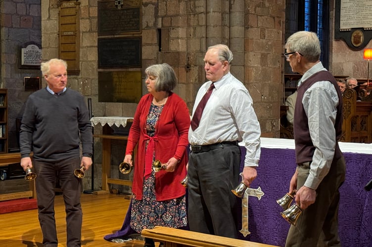 Lamerton Handbell Ringers performed Queens peal.  AQ 9966