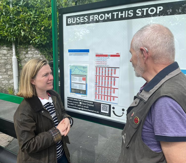 Rebecca Smith MP at a bus stop