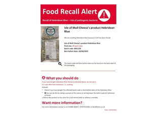 Isle of Mull recalls cheese over E. coli