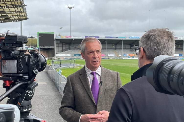 Mr Farage speaking to the BBC at Sandy Park