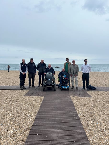 L-R Roger English SDNL Team Manager, Sir Geoffrey Newman, Tim Moseley Vice Chair Stoke Fleming Parish Council, Paul Narramore - Wheelchair Access Users group, Tony Hoile SF resident, Robert Newman, Steve Lees The P