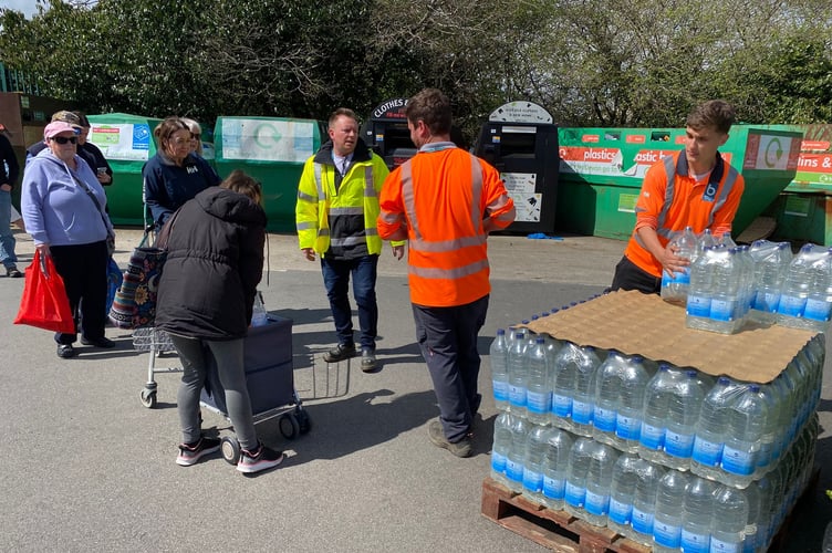 Hundreds of water bottles were given out.