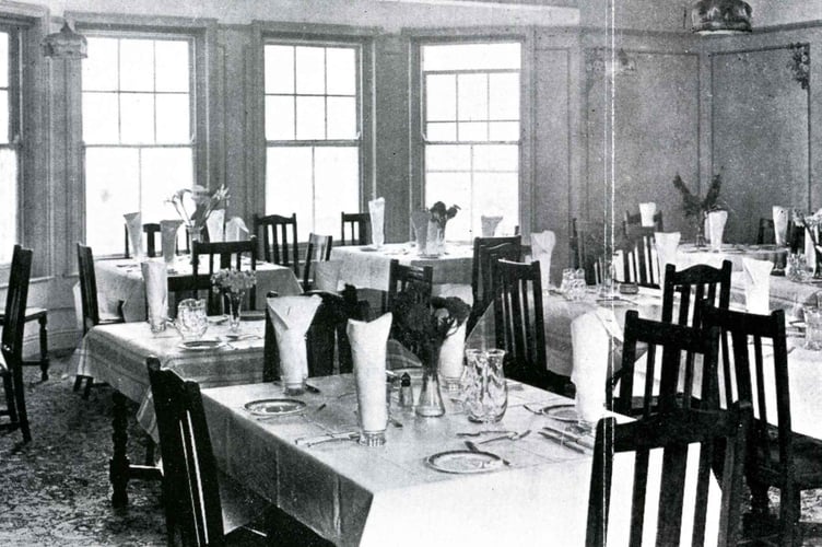 Trouts Hotel at Hallsands, run by two sisters Patience and Ella Trout. Dining room of the hotel.