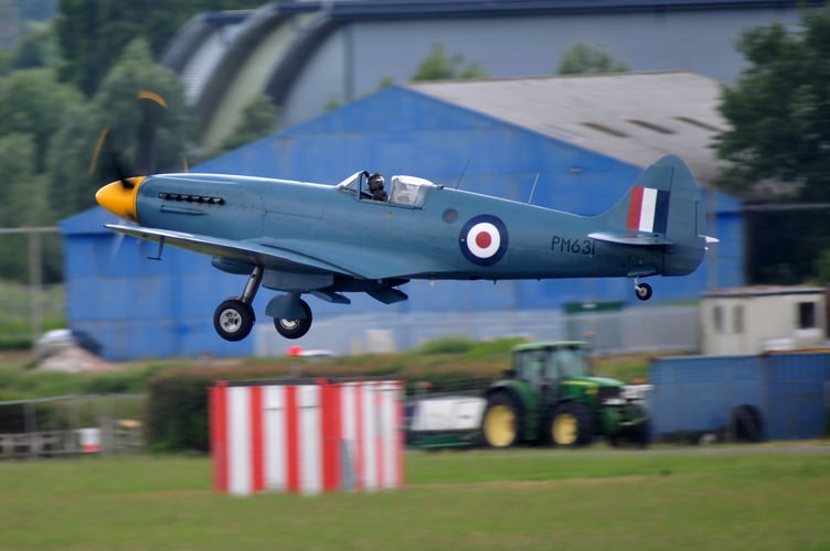 Riviera Air Show. Exeter Airport was used as a staging airfield for many of the aircraft taking part. Spitfire PR.XIX of  the BBMF
