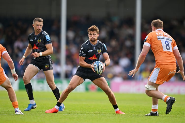 Centre Henry Slade in action for the Exeter Chiefs against Sale Sharks in the Gallagher Premiership