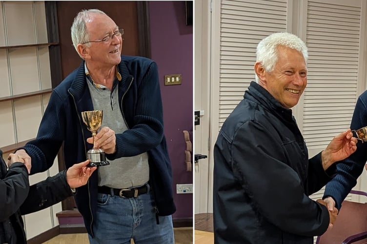 James Schofield and Steve Levy receiving chess prizes