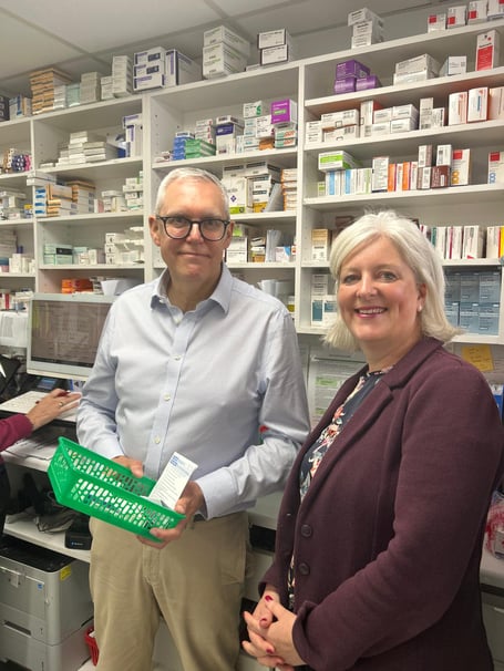 Caroline Voaden with Phil Dawes, owner of Modbury Pharmacy .jpeg