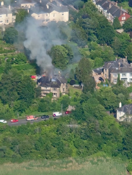 Drone shot of Totnes fire Ph: Ashby's Leisure Stores