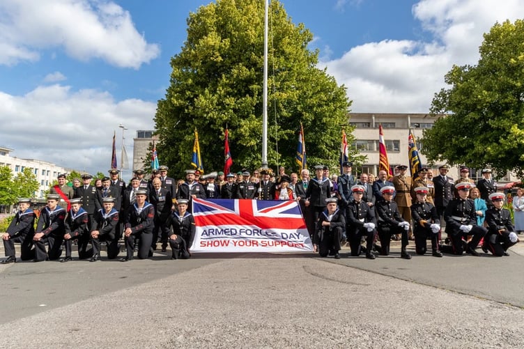 The Armed Forces Flag was raised following a ceremony outside Plymouth Guildhall