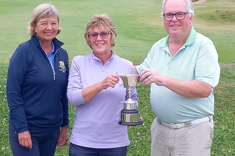 Fiona Turner, lady captain at Thurlestone with the winners of the Marine Hotel Cup