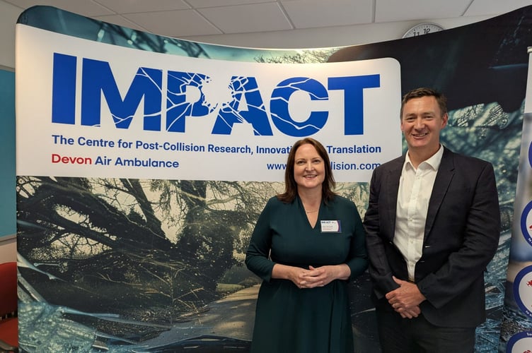 Police and Crime Commissioner Alison Hernandez with Prof Tim Nutbeam from IMPACT: The Centre for Post-Collision Research, Innovation and Translation