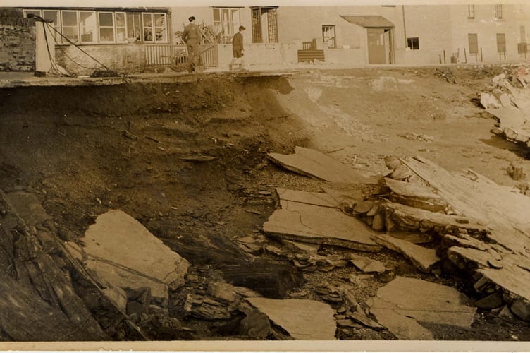 Torcross - Close-up of sea defence wall damage after storm of 1951