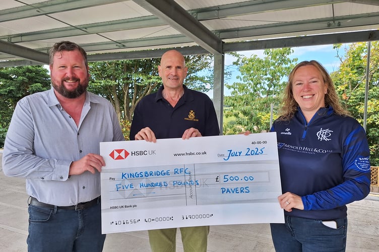 Tony is pictured presenting the cheque to Ian Brooking, KRFC Chairman and Emma Bewley, Women’s Captain. 