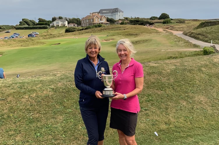Allcomers Cup winner Hayley Pepperrell (right) with Thurlestone's lady captain Fiona Turner