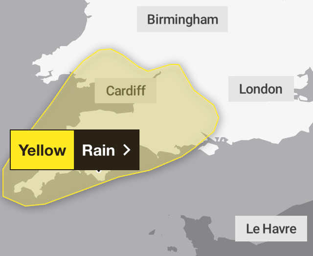 Yellow weather warning issued for heavy rain and flooding