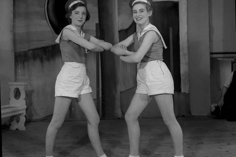 From the collection of photographer Jim Cozens. Kingsbridge Town Hall, scene from a production of 'Robinson Crusoe' 1957.