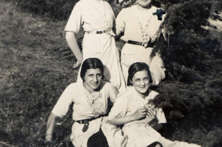 Photograph from the family of Alphaeus Ball. Berthe Nicholas, Hilda's French pen friend standing on right