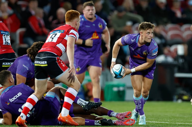 Exeter Chiefs scrum-half Stephen Varney looks to get his side on the attack in their Premiership Rugby Cup clash at Gloucester