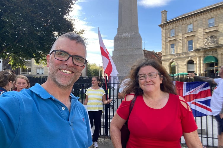 Councillor Ed Hill (left) and Angie Nash, who helped encourage an asylum hotel protest to relocate (Image courtesy: Ed Hill).