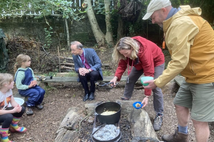 Rt Rev’d Dr Mike Harrison, the Bishop of Exeter talks to the children