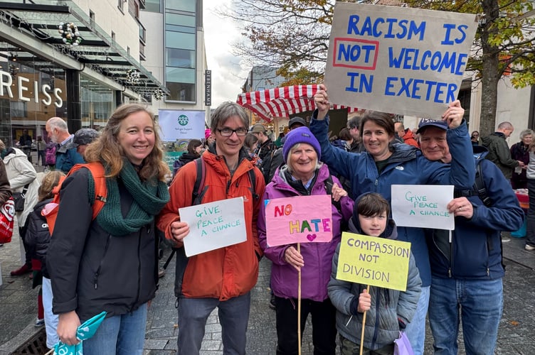 Racism is not welcome in Exeter said one of the Exeter is for Everyone banners.  AQ 6334