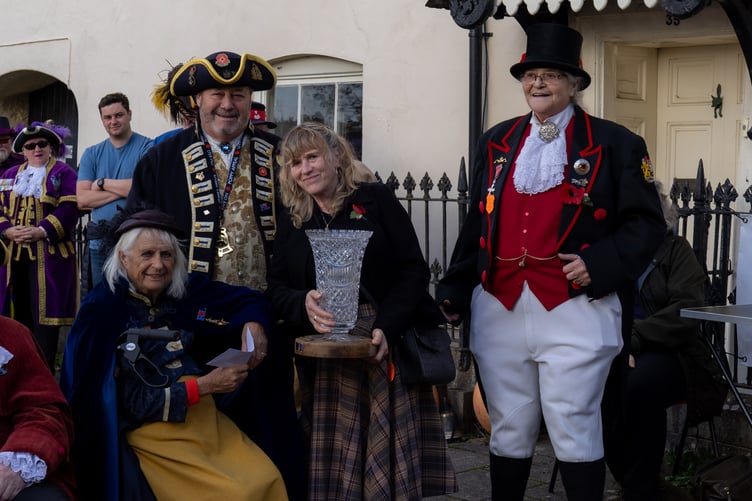 L t R: Consort Liz Ellis, Dartmouth Town Crier Les Ellis, Lord of The Manor, Deborah Laing-Trengove and Hatherleigh Town Crier and Host Ros Margaret Charlton-Chard
