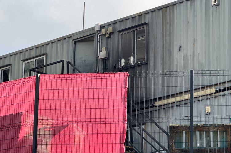 The Portacabins which sustained 60 per cent damage at Exeter City FC.  AQ 7906
