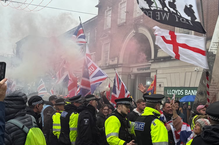 A police line alongside the British Unity Walk at Bedford Square.  AQ 8784
