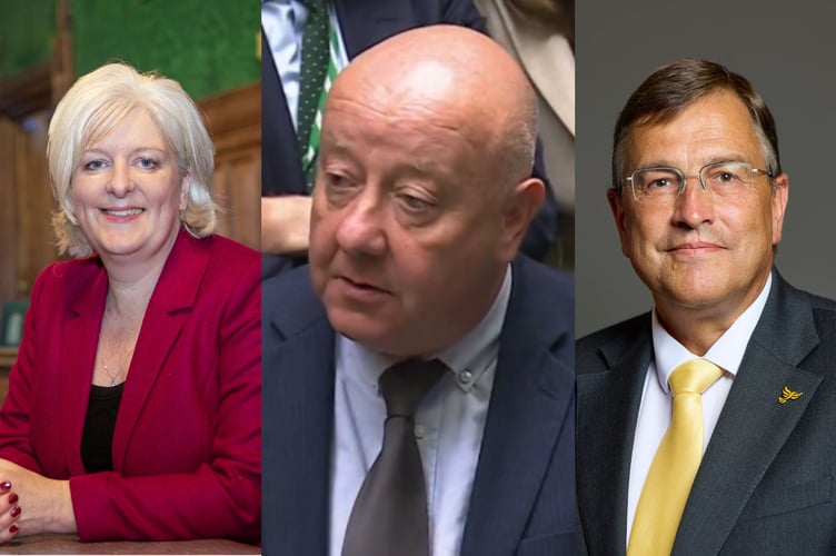 (Left to right) Lib Dem MPs Caroline Voaden, Steve Darling, Martin Wringley.