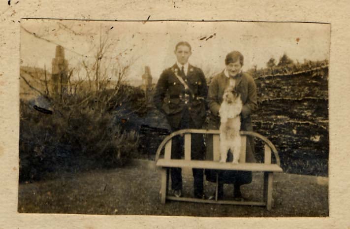 Sir William Adam Duncan Twysden with his sister and a small dog. He is wearing marines uniform during WWII