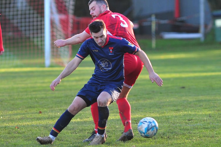 South Devon Football League.Action from the  Herald Cup clash between Kingsteignton Athletic and East Allington United. The Rams came off the winners with a 2-1 victory over their visitors from the South Hams